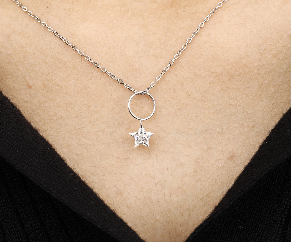 Drop Star Shape Lab Grown Diamond Gift for Her Pendant