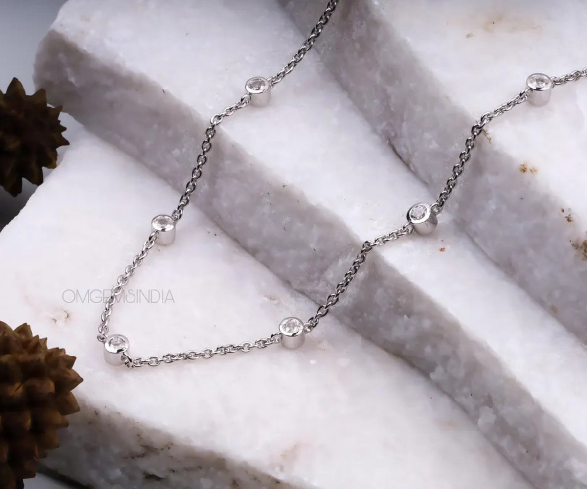 Station Round Shape Lab Diamonds Gift for Her Necklace