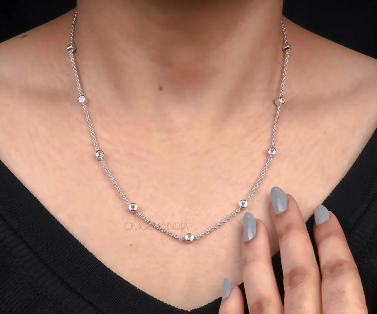 Station Round Shape Lab Diamonds Gift for Her Necklace