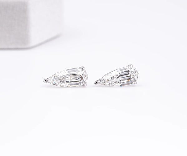 Step Cut Pear Lab Grown Diamond Solitaire Stud Earrings