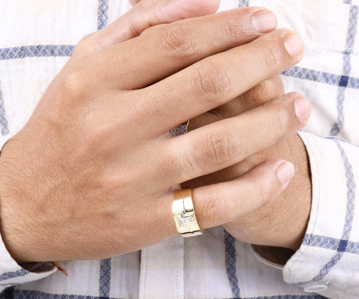 Chunky Signet T-Shaped Lab Grown Diamond Anniversary Ring