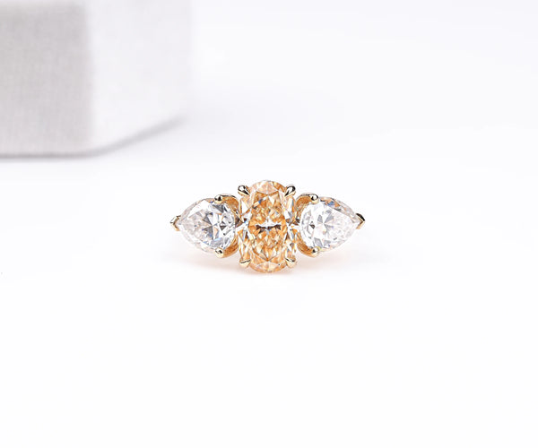 Three Stone Fancy Yellow Oval Lab Grown Diamond Engagement Ring