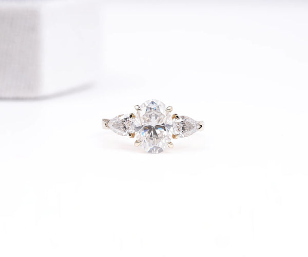 Oval & Pear Lab Grown Diamond Three Stone Engagement Ring