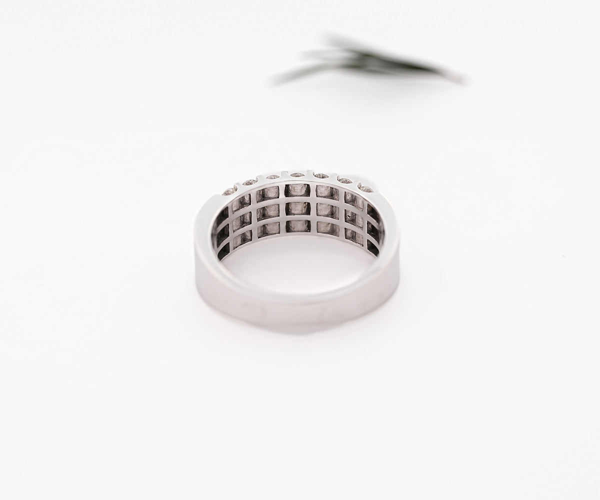 Channel Set Triple Row Round Shape Gemstone Wedding Band