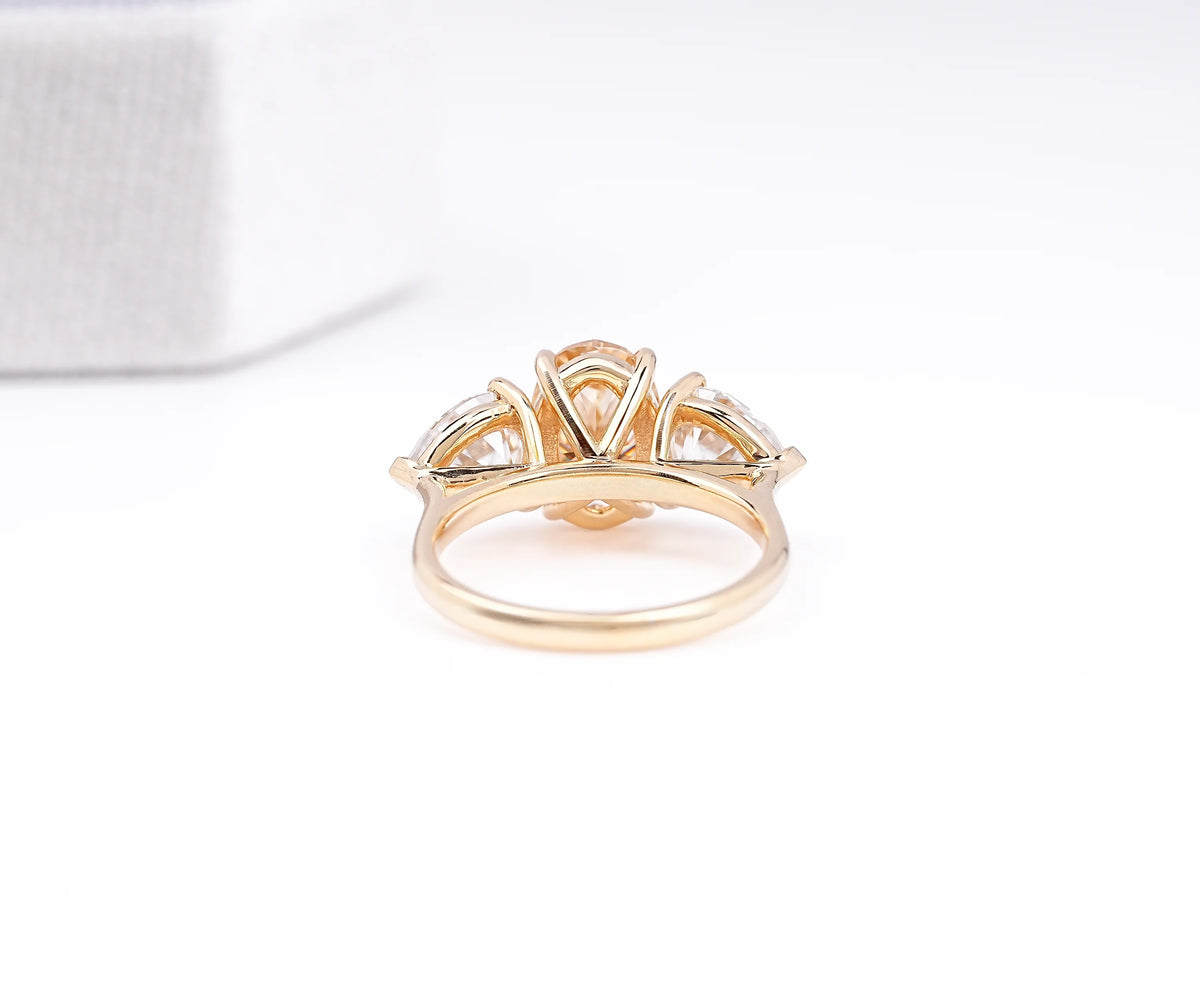 Three Stone Fancy Yellow Oval Lab Grown Diamond Engagement Ring