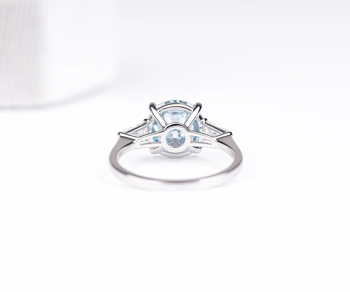 Three Stone Fancy Blue Round Shape Lab Diamond Engagement Ring