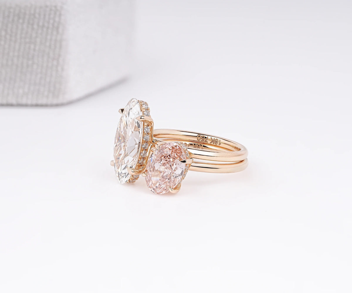 Toi Et Moi Hidden Halo Fancy Pink Oval and White Moval Lab Diamond Engagement Ring
