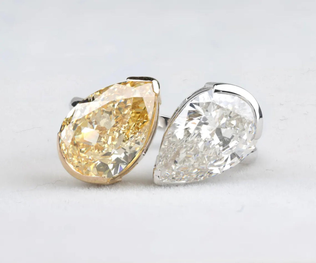 Toi Et Moi Fancy Yellow and White Pear Shape Lab Diamond Engagement Ring