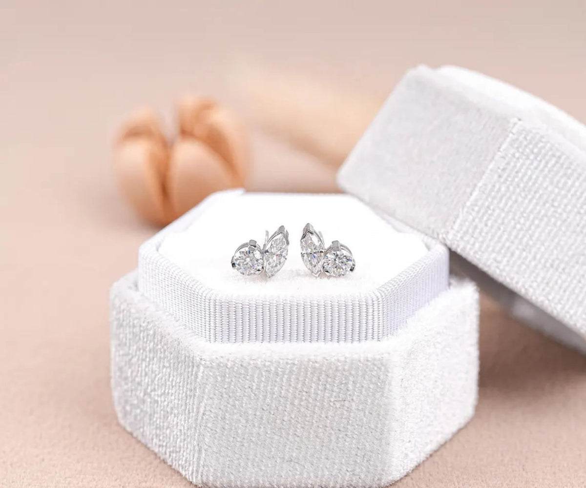 Toi et Moi Marquise Round Lab Grown Diamond Stud Earrings