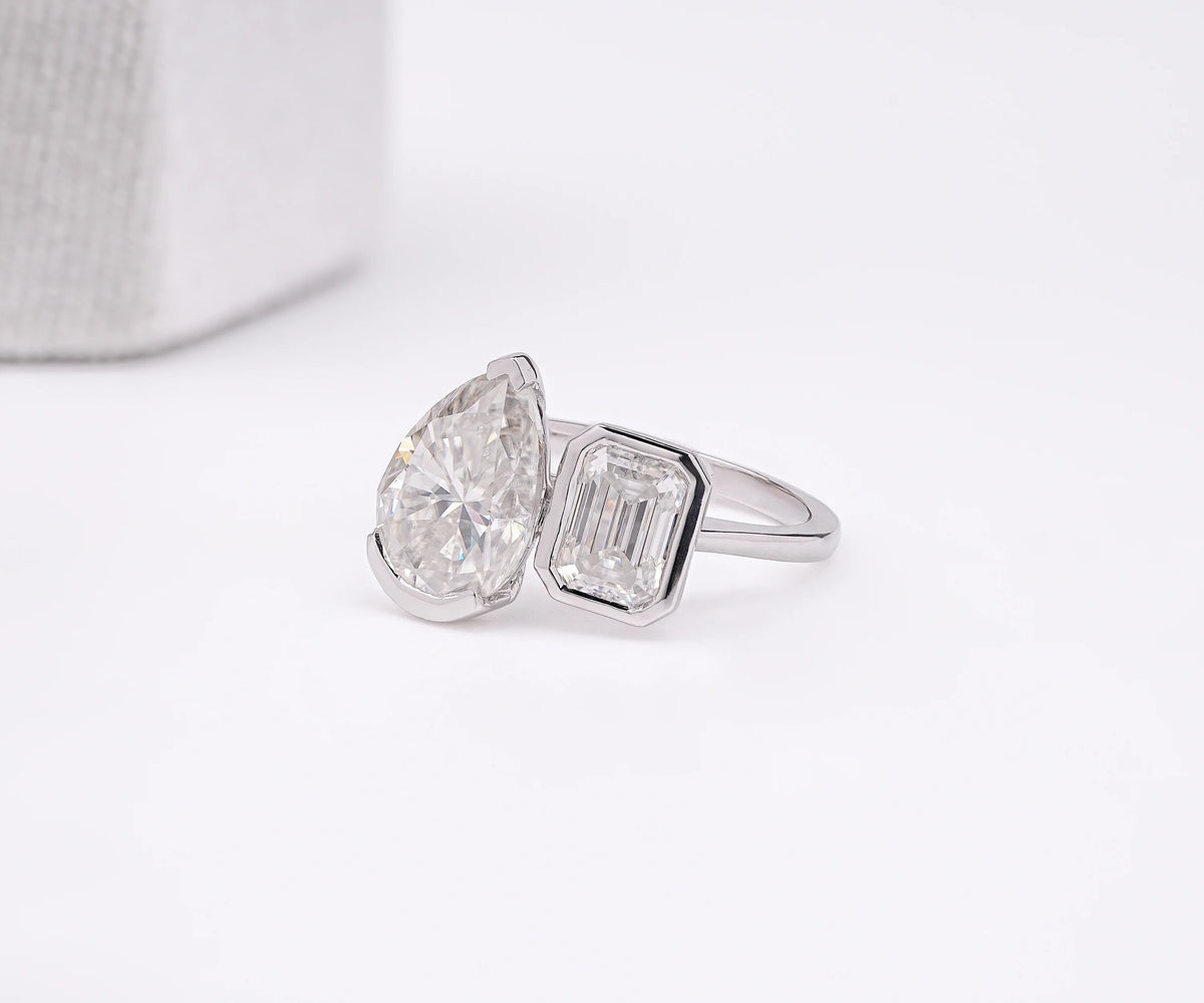 Toi Et Moi Bezel Pear and Emerald Shape Lab Diamond Engagement Ring
