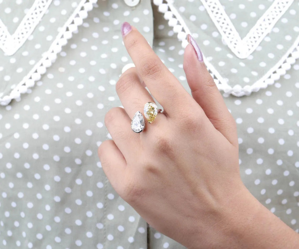 Toi Et Moi Fancy Yellow and White Pear Shape Lab Diamond Engagement Ring