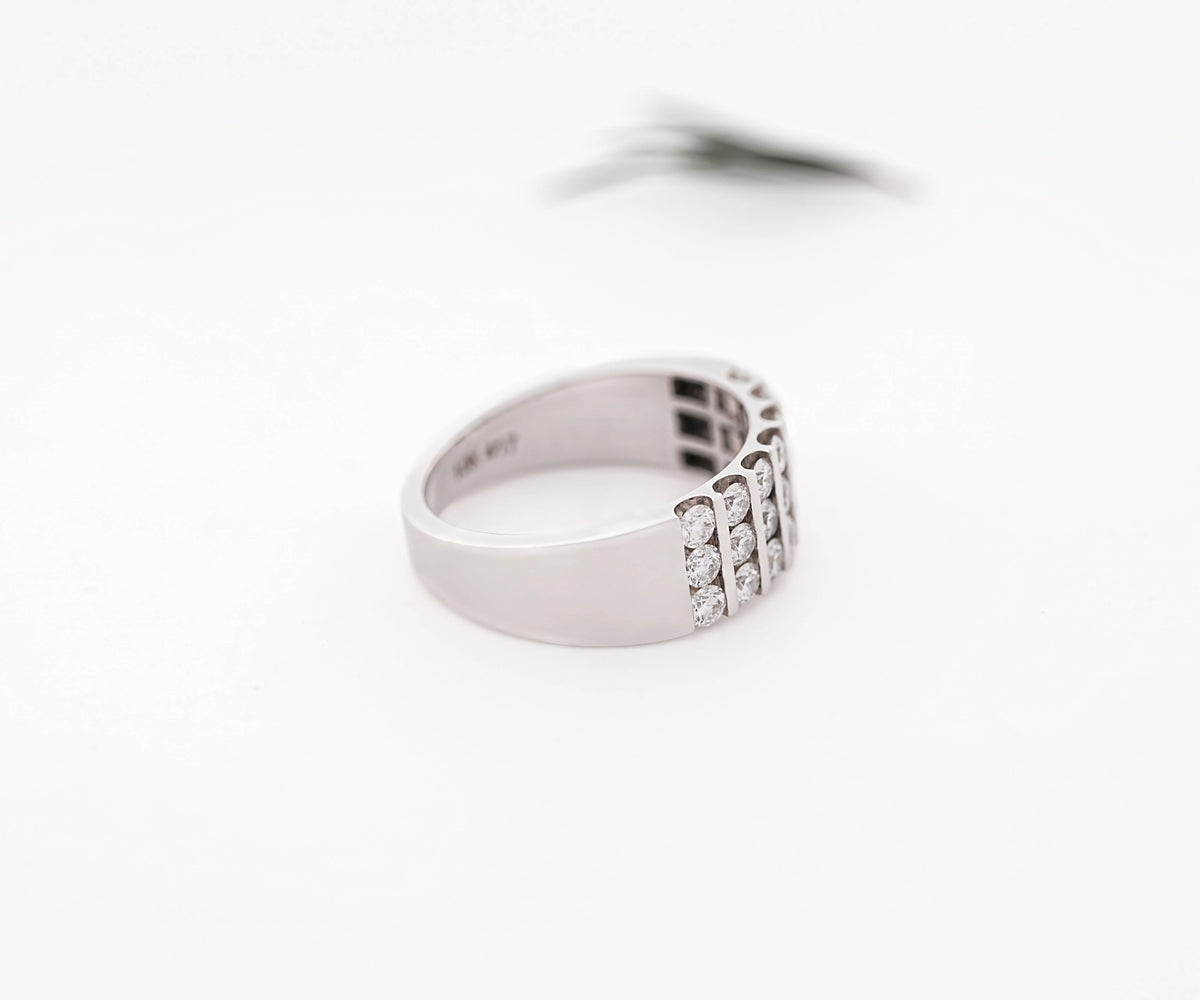 Channel Set Triple Row Round Shape Gemstone Wedding Band