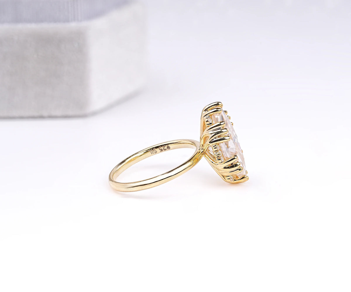 Solitaire Tulip Basket Marquise Shape Lab Diamond Engagement Ring