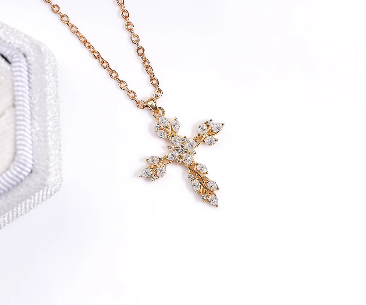 Twisted Cross Marquise and Round Lab Diamond Gift for Her Pendant