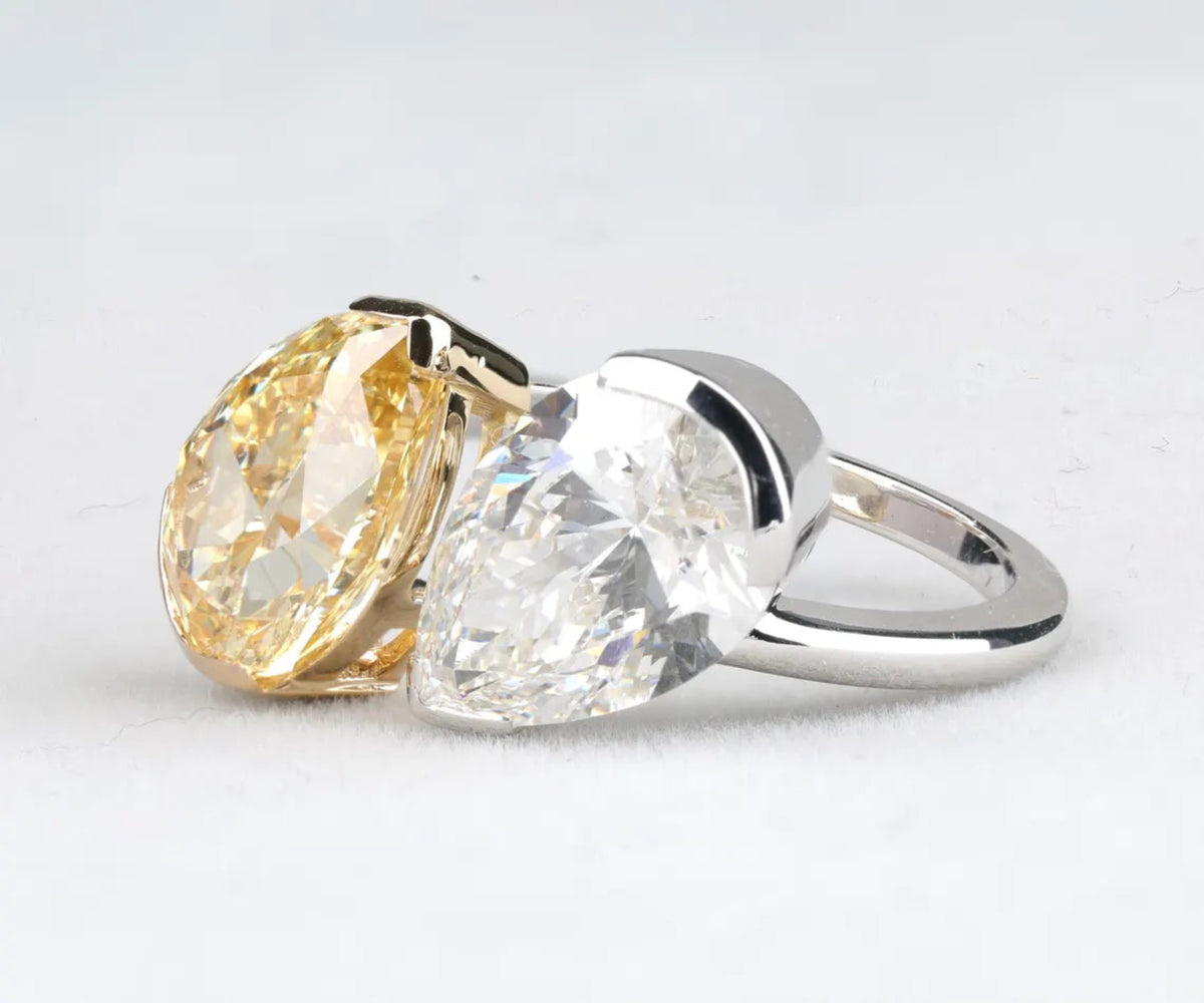 Toi Et Moi Fancy Yellow and White Pear Shape Lab Diamond Engagement Ring