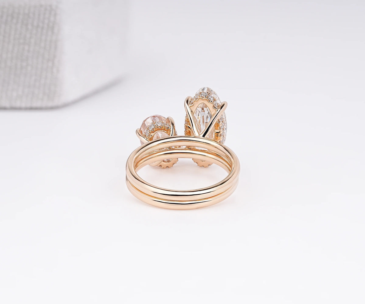 Toi Et Moi Hidden Halo Fancy Pink Oval and White Moval Lab Diamond Engagement Ring