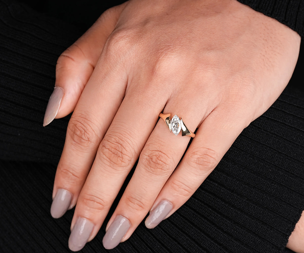 Marquise Shape Lab Grown Diamond Solitaire Bypass Engagement Ring
