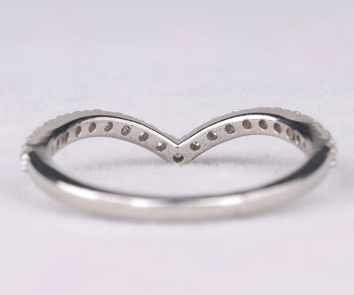 Chevron V-Shape Pavé Round Gemstone Wedding Band