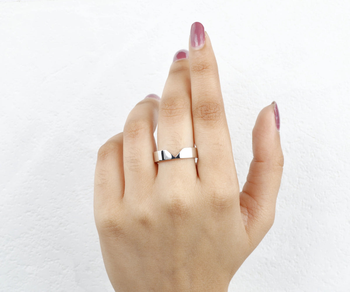 Chevron Cigar Style Wide Arch Wedding Band