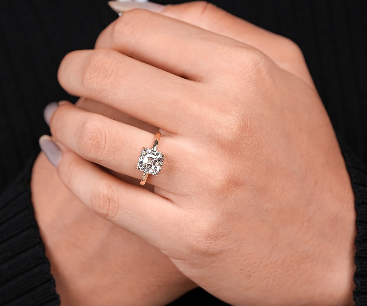 Asscher lab diamond single stone engagement ring