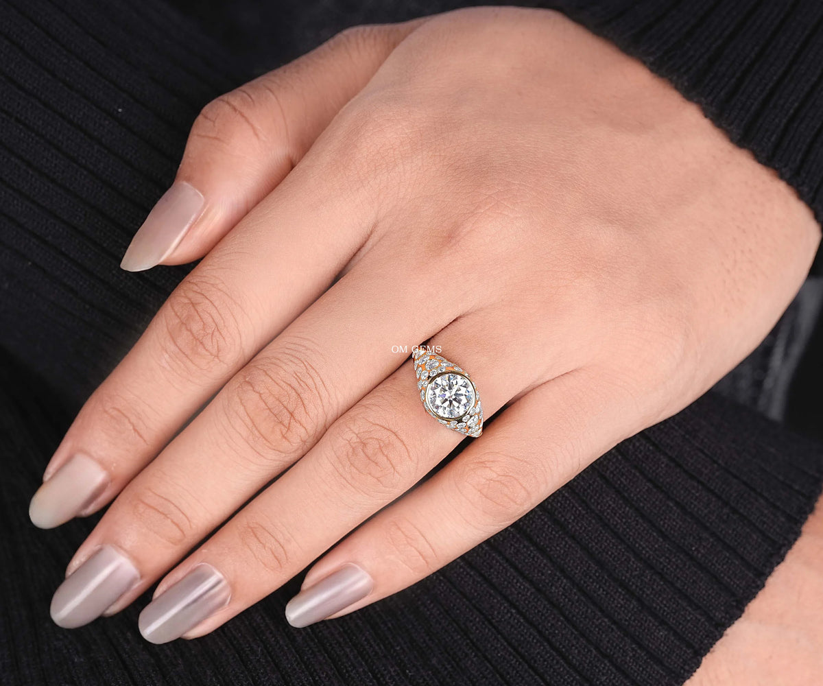 bezel set dome lab grown diamond engagement ring