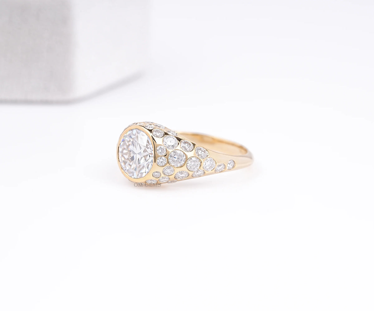 bezel set dome round cut lab grown diamond engagement ring