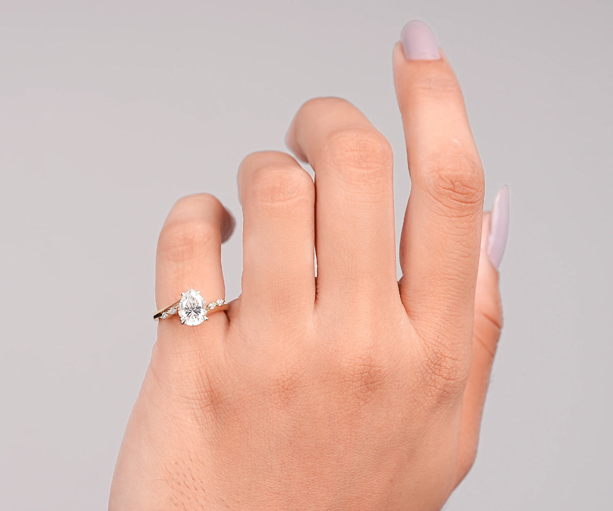 Solitaire Bypass Accent Pear Shape Lab Diamond Engagement Ring