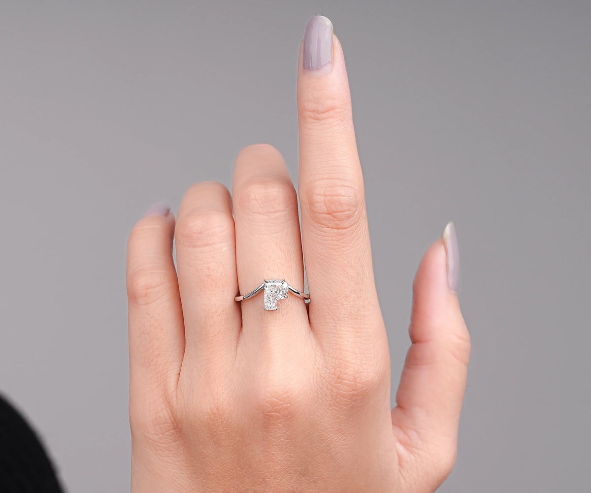 Custom Bypass P-Shaped Lab Grown Diamond Anniversary Ring