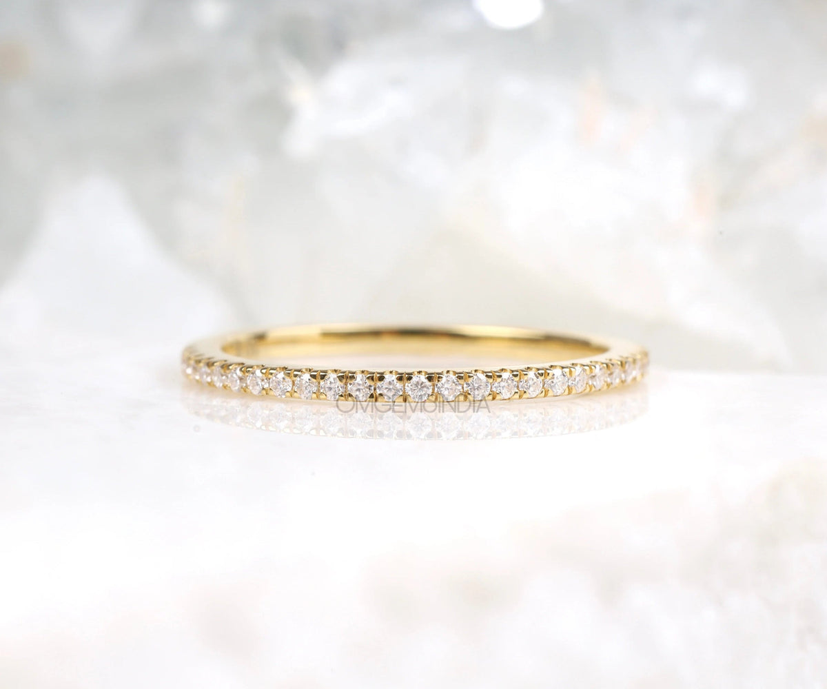 Dainty pavé half eternity round wedding band