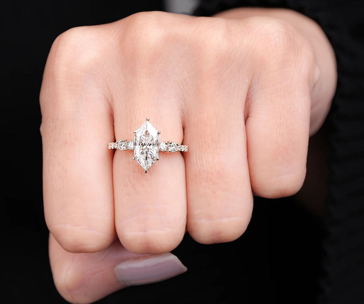 Solitaire Accent Dutch Marquise Shape Lab Diamond Engagement Ring