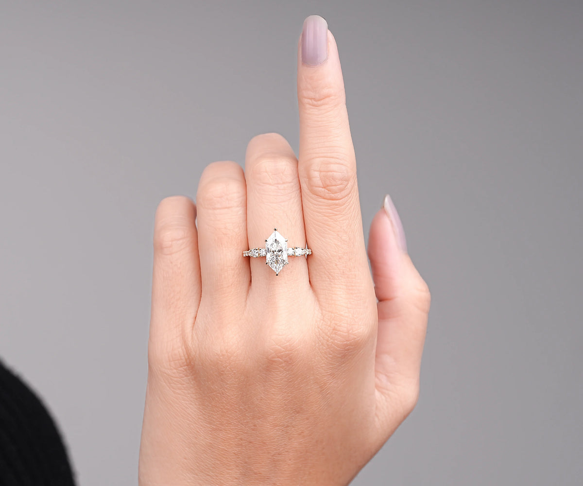 Solitaire Accent Dutch Marquise Shape Lab Diamond Engagement Ring