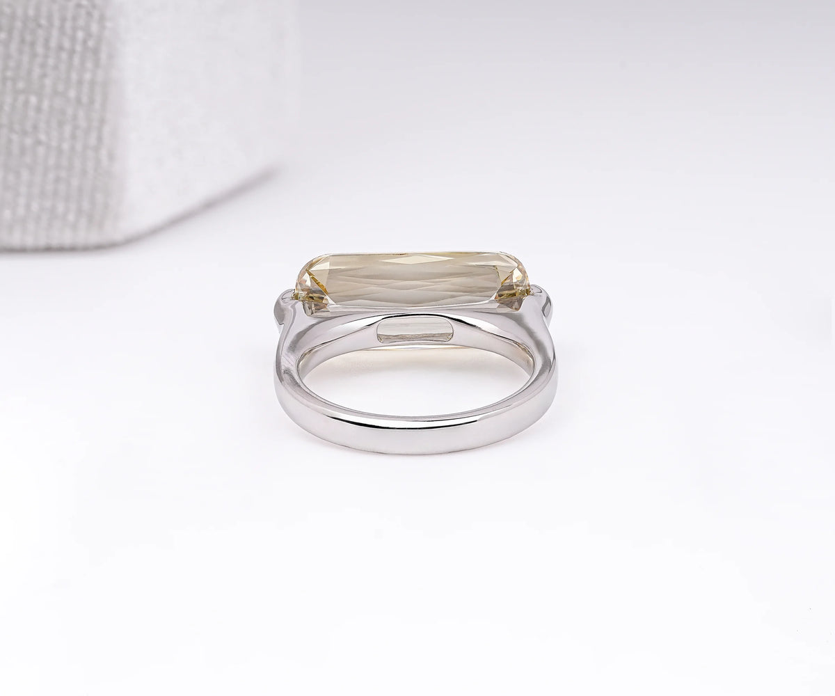 Solitaire East-West Criss Cut Fancy Yellow Elongated Cushion Shape Lab Diamond Engagement Ring