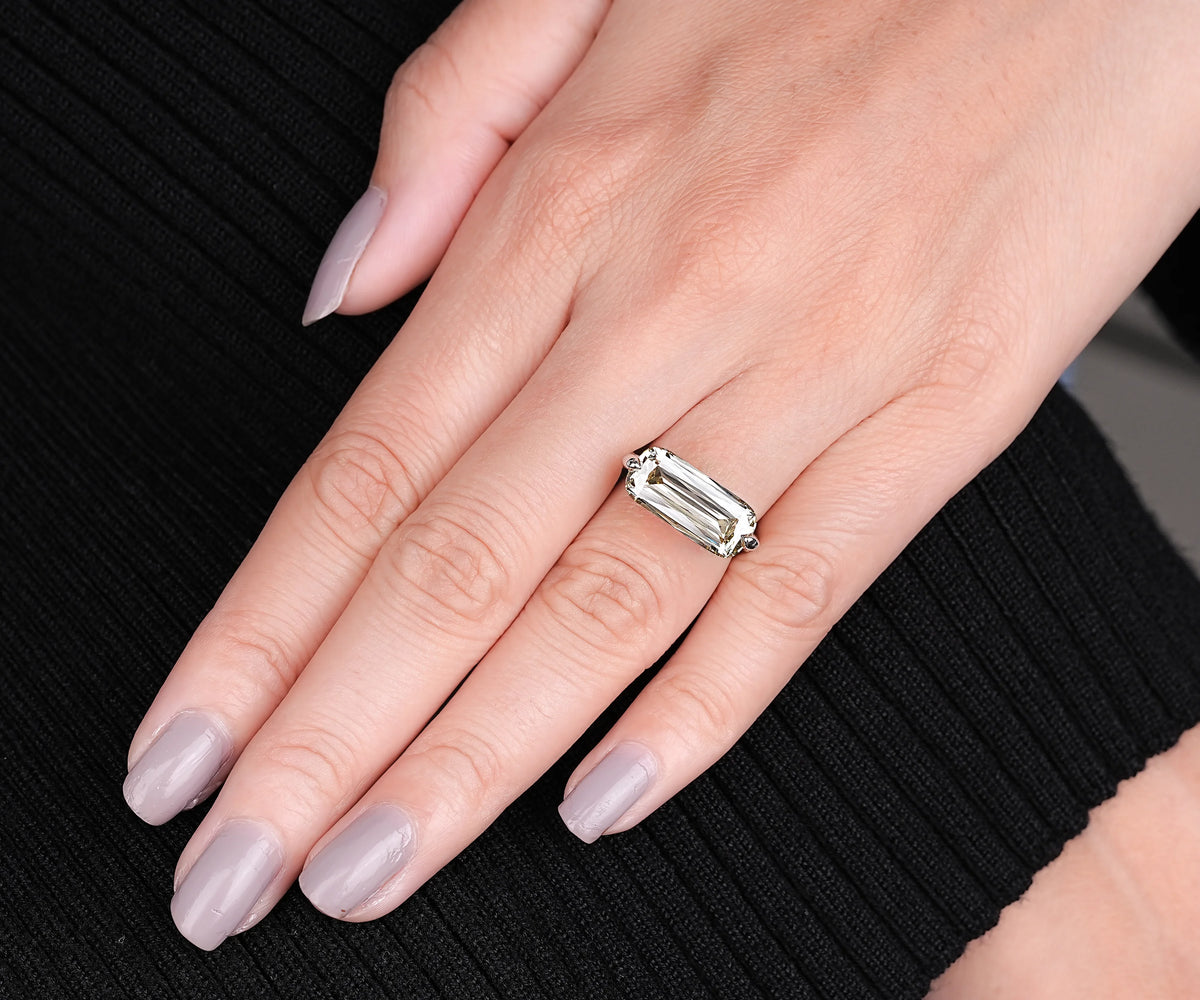 Solitaire East-West Criss Cut Fancy Yellow Elongated Cushion Shape Lab Diamond Engagement Ring