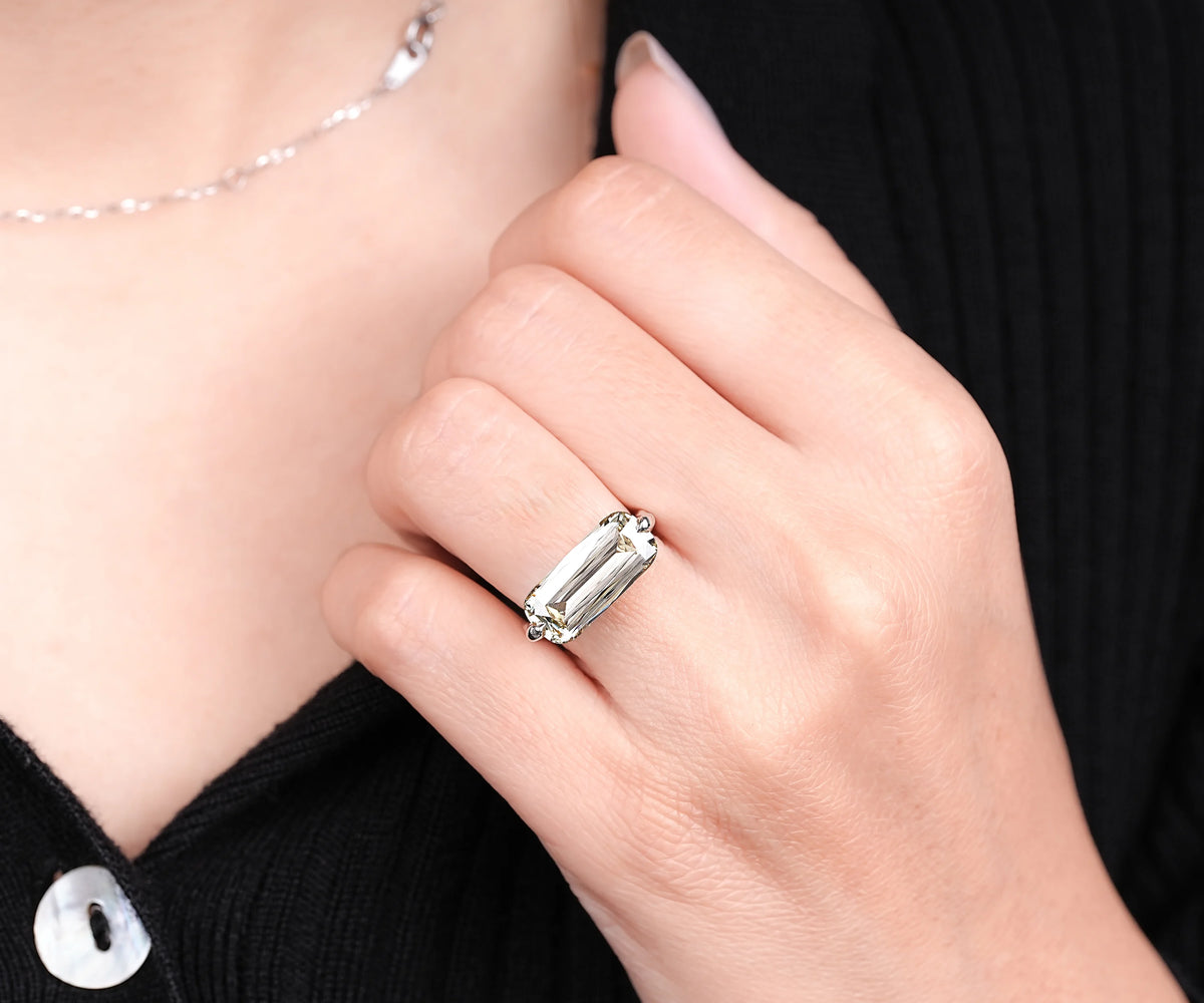 Solitaire East-West Criss Cut Fancy Yellow Elongated Cushion Shape Lab Diamond Engagement Ring