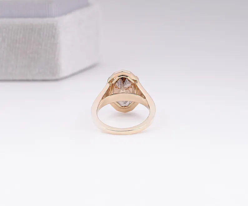 Oval Champagne Lab Grown Diamond 14K/18K Gold Art Deco Engagement Ring