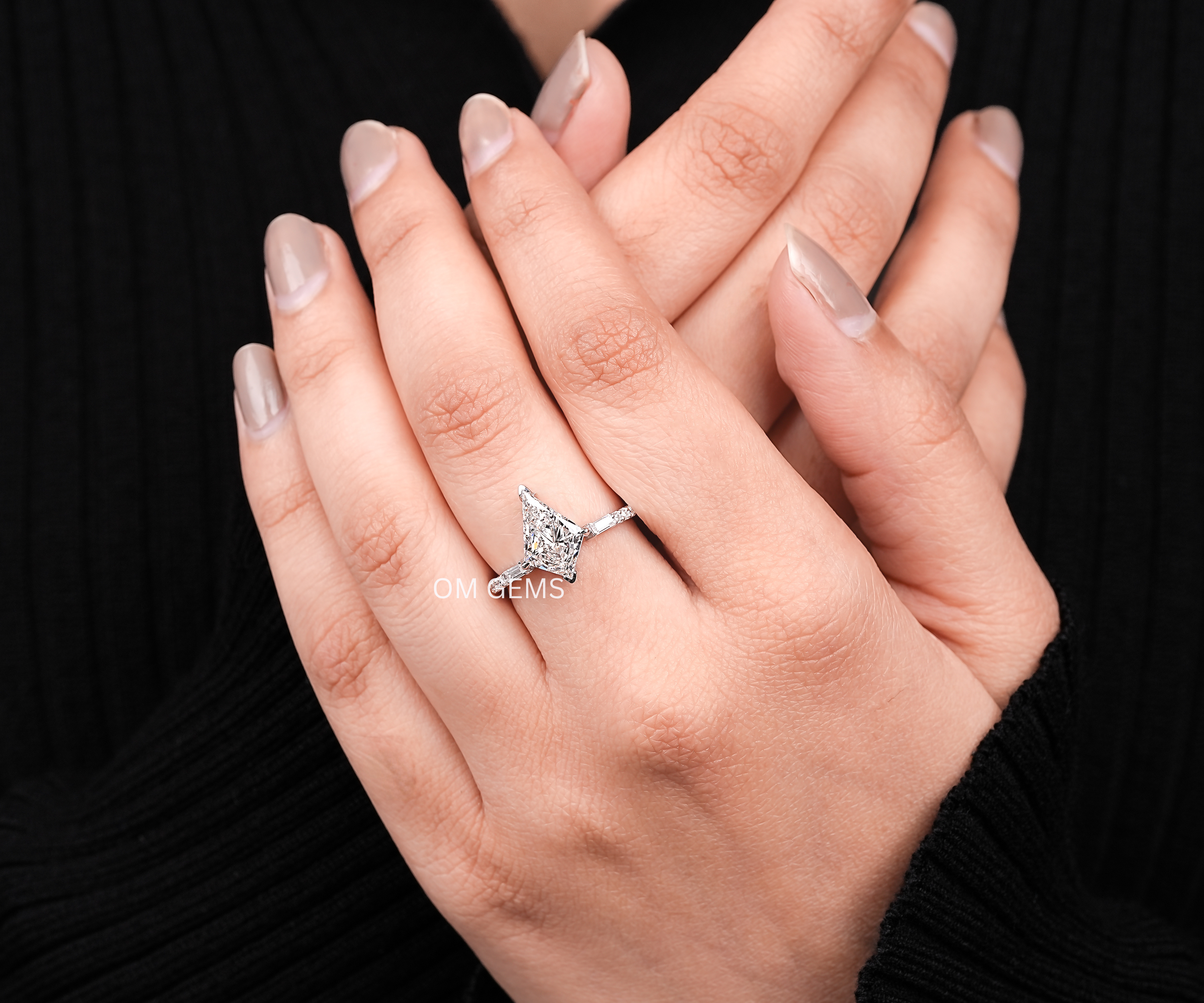 kite Shape Lab Grown Diamond Accent Engagement Ring