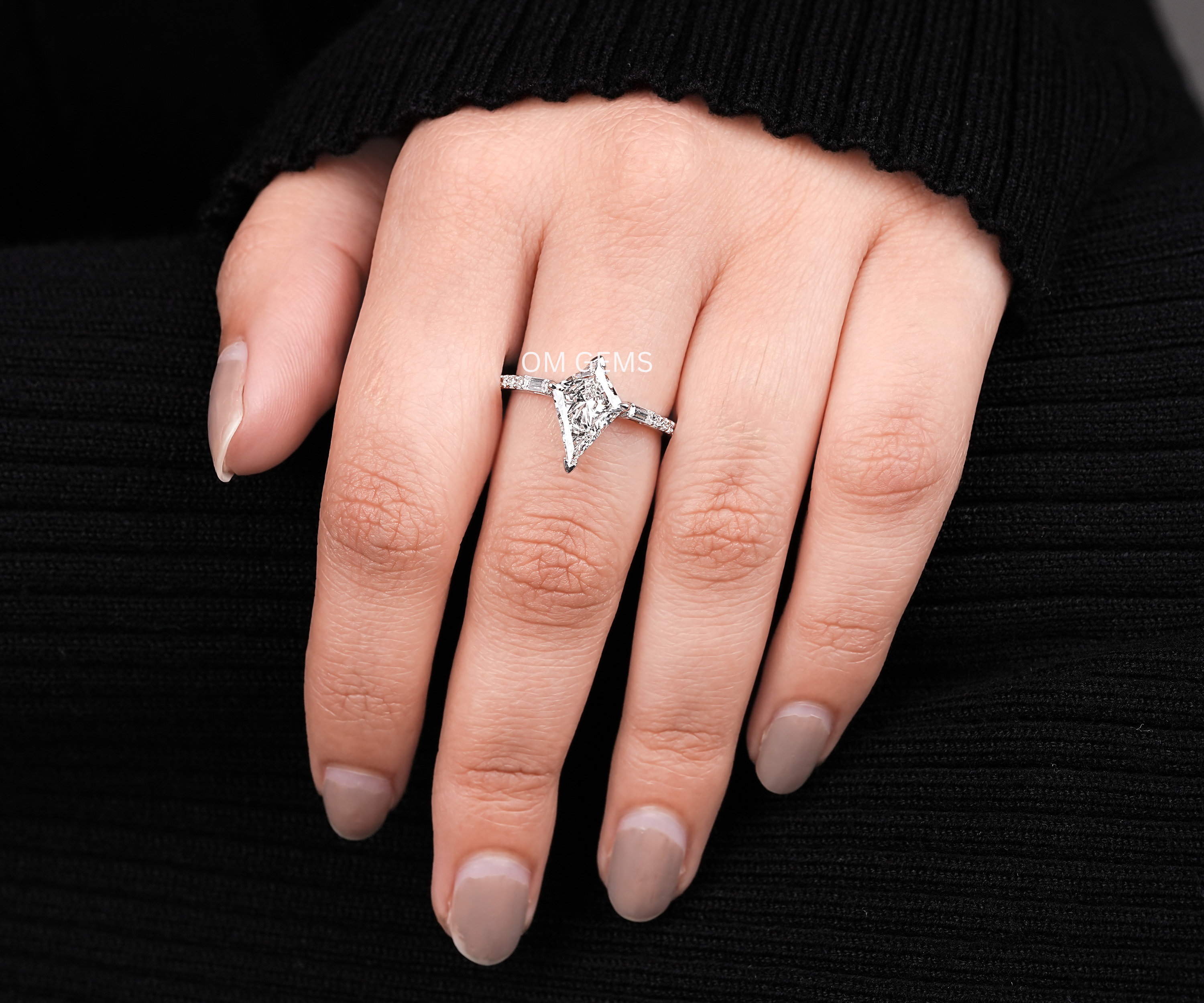 kite Shape Lab Grown Diamond Accent Engagement Ring