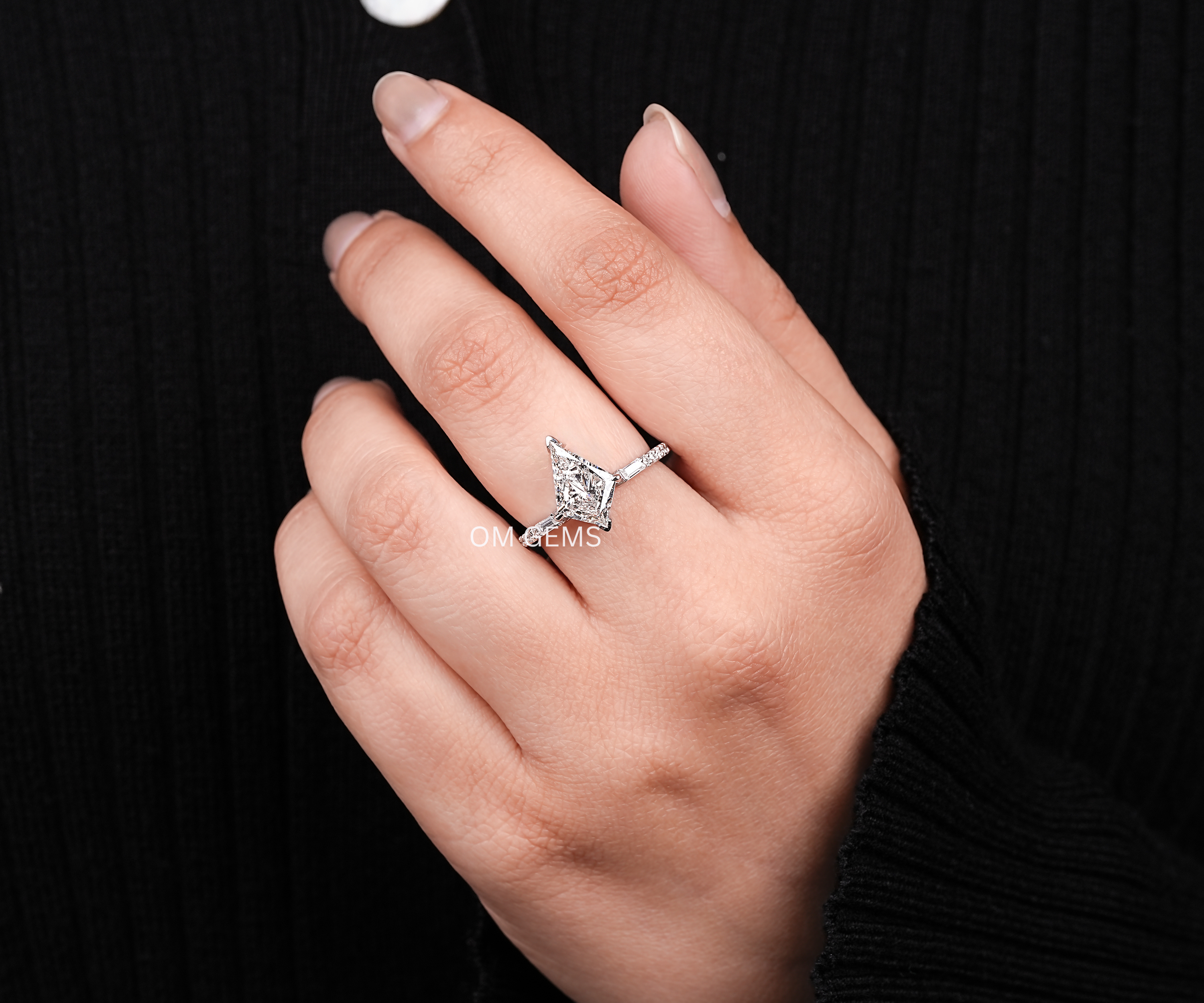 kite Shape Lab Grown Diamond Accent Engagement Ring