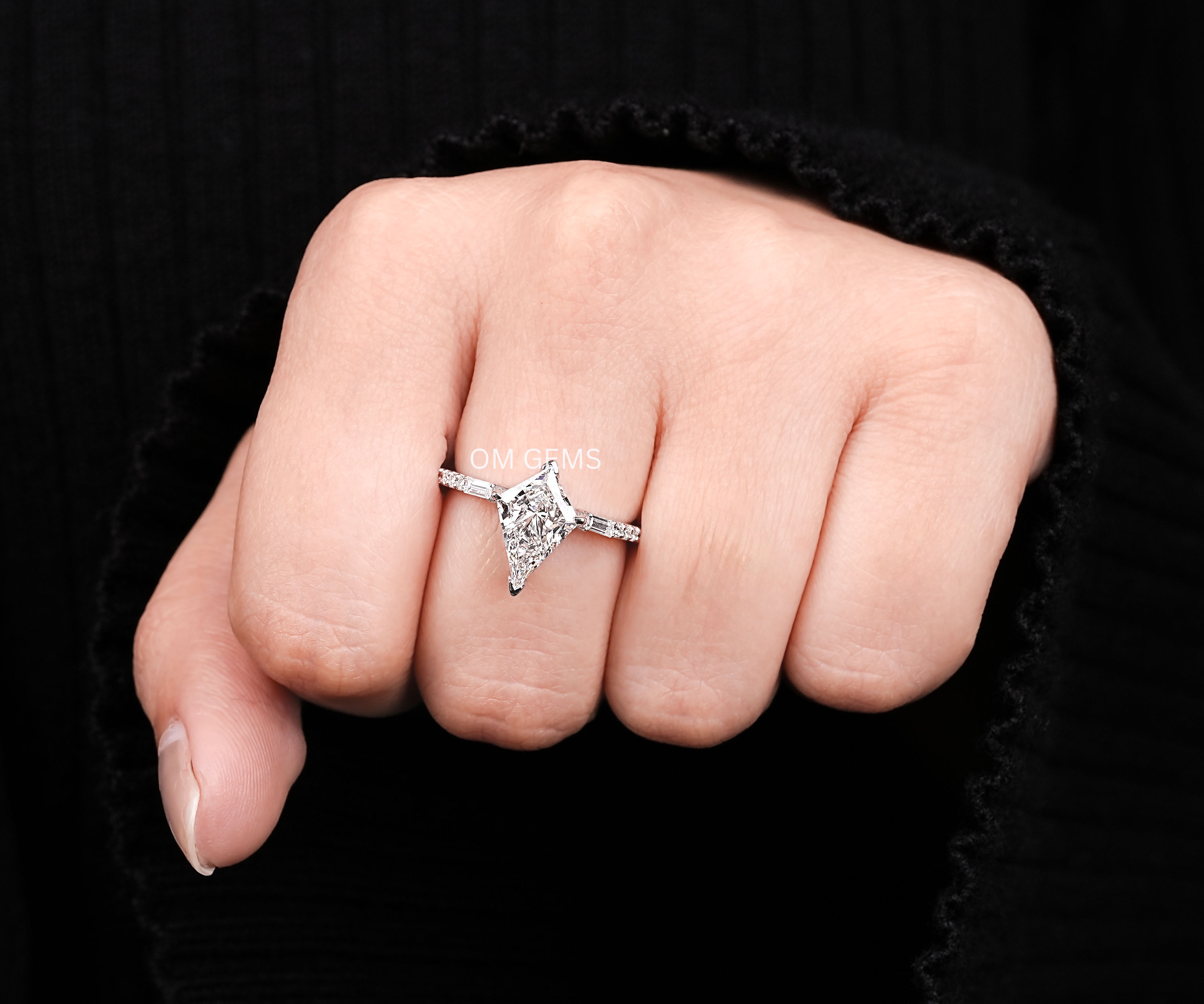 kite Shape Lab Grown Diamond Accent Engagement Ring