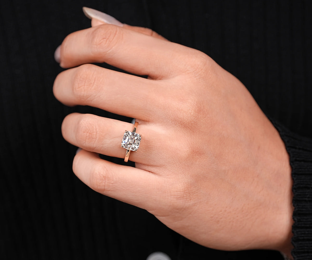 Lab grown Asscher diamond classic solitaire ring