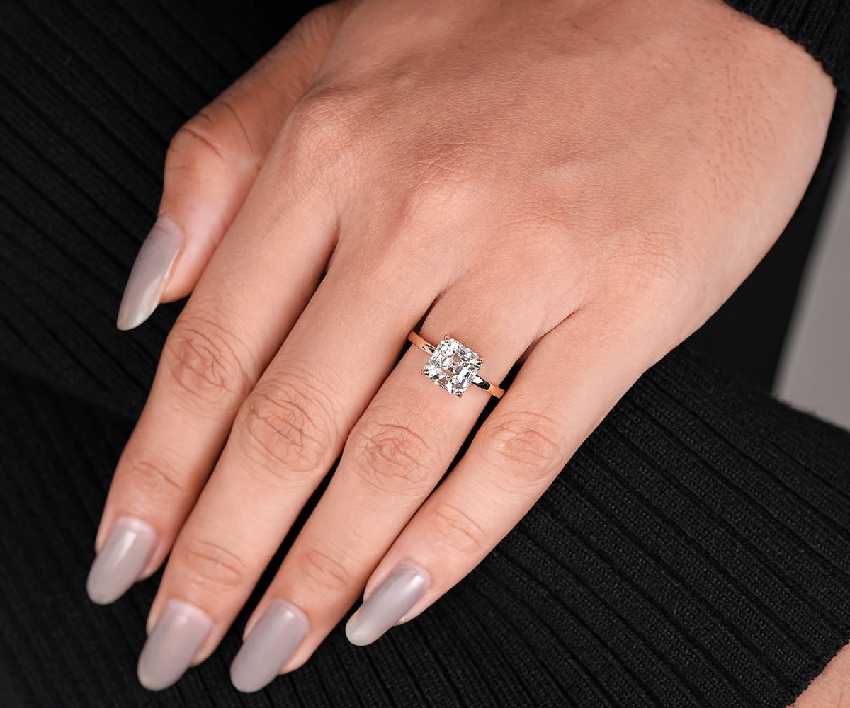 Lab grown diamond Asscher cut solitaire ring