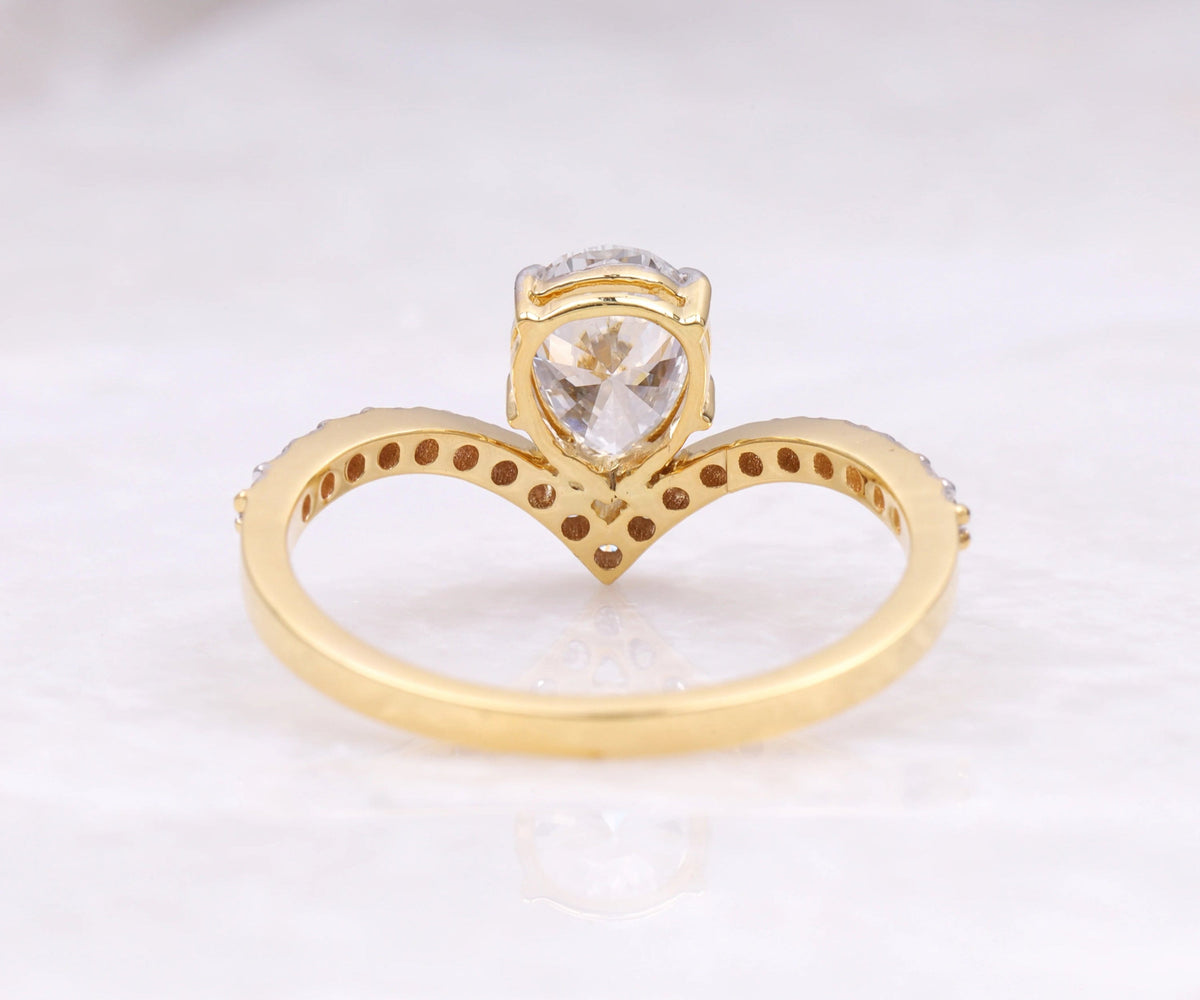 Lab grown pear diamond chevron set engagement ring