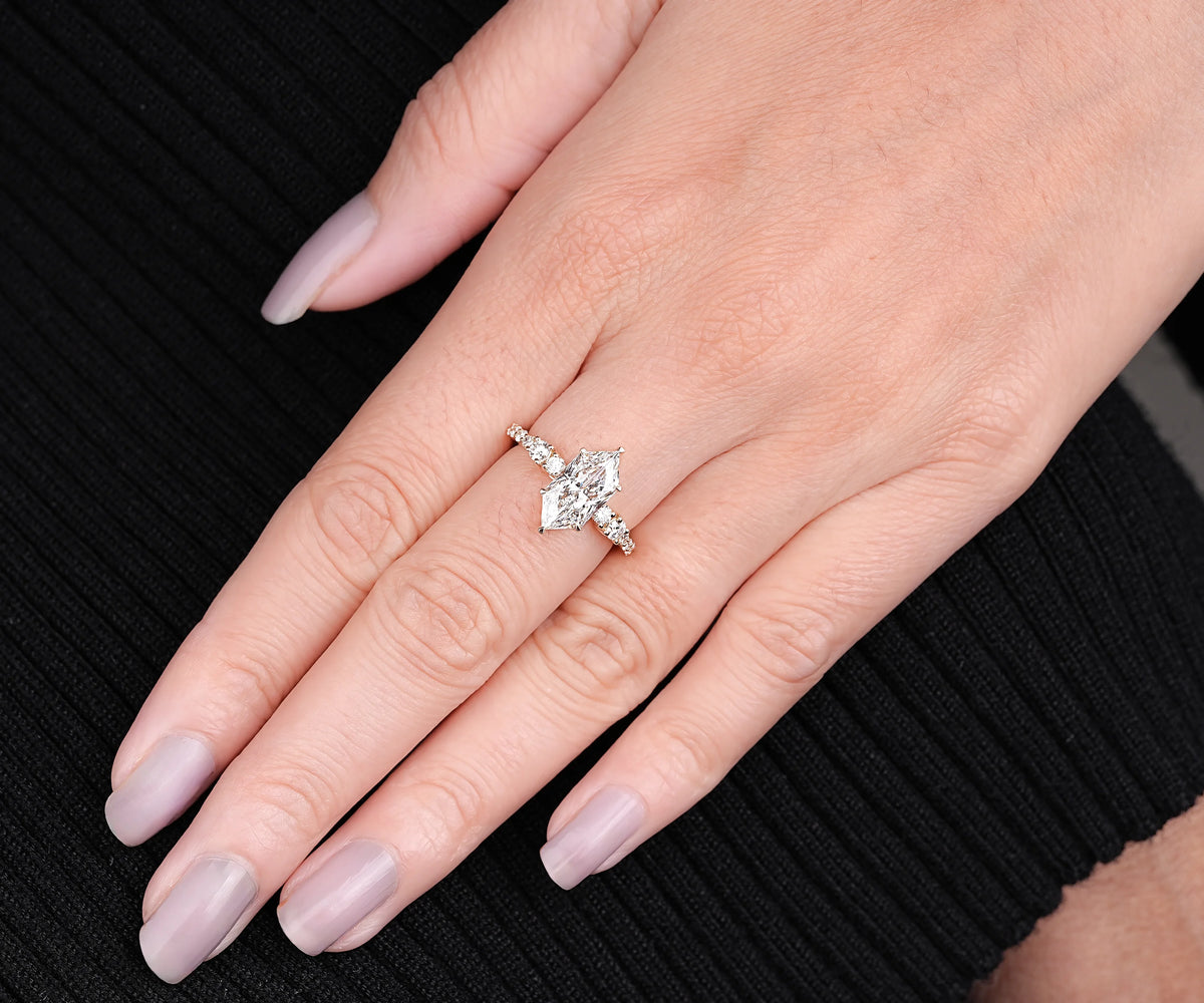 Solitaire Accent Dutch Marquise Shape Lab Diamond Engagement Ring