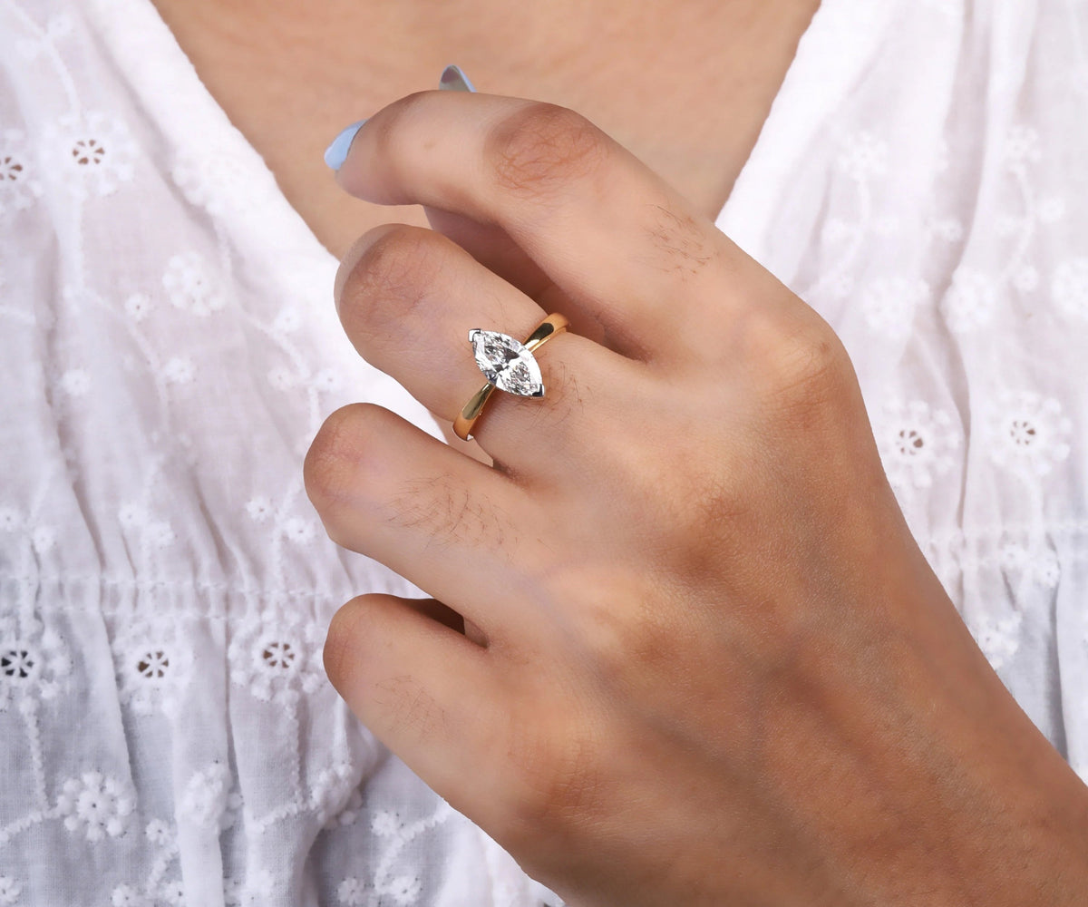 Marquise cut lab grown diamond solitaire engagement ring