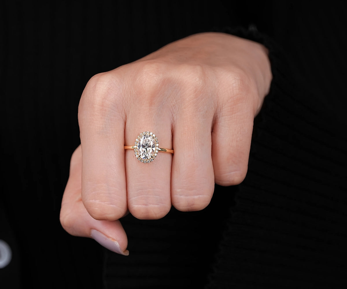 Oval cut lab grown diamond classic halo ring
