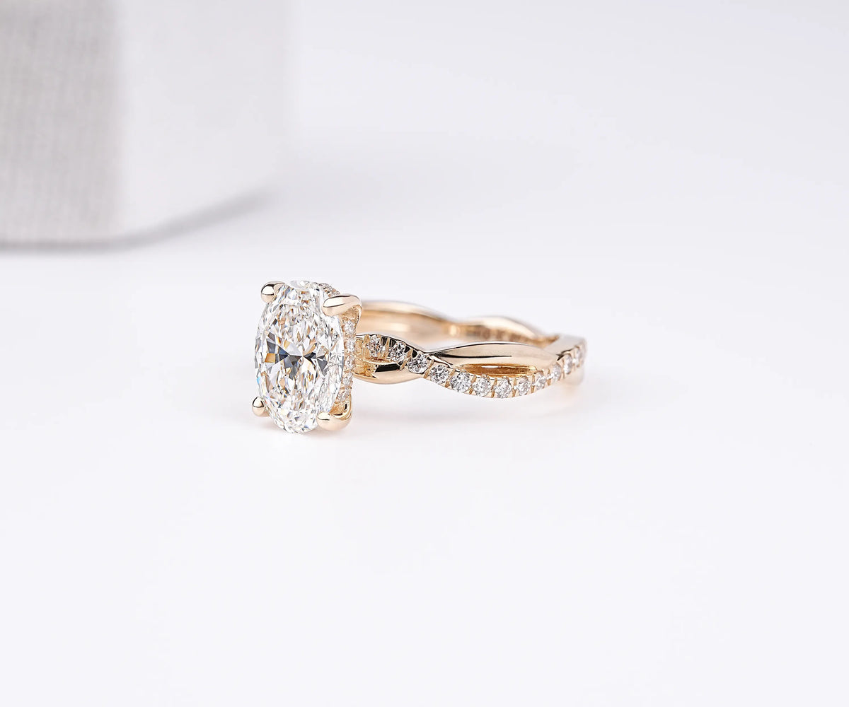 Oval cut lab grown diamond twist setting bridal ring