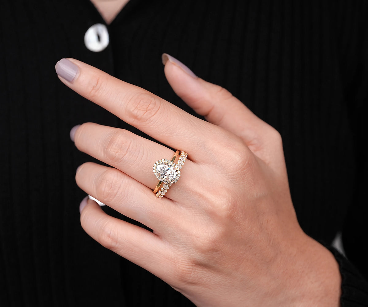 Oval halo lab grown diamond bridal ring set