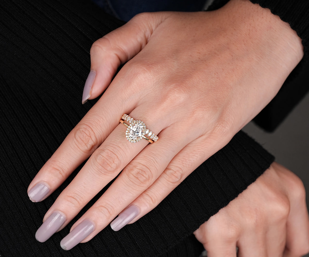 Oval halo lab grown diamond wedding ring set
