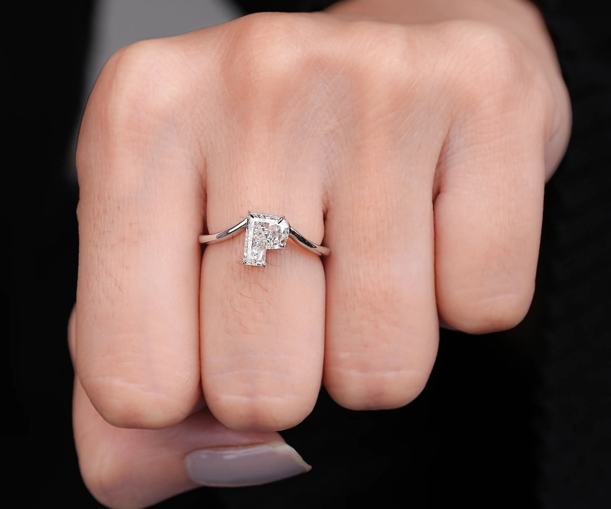 Custom Bypass P-Shaped Lab Grown Diamond Anniversary Ring