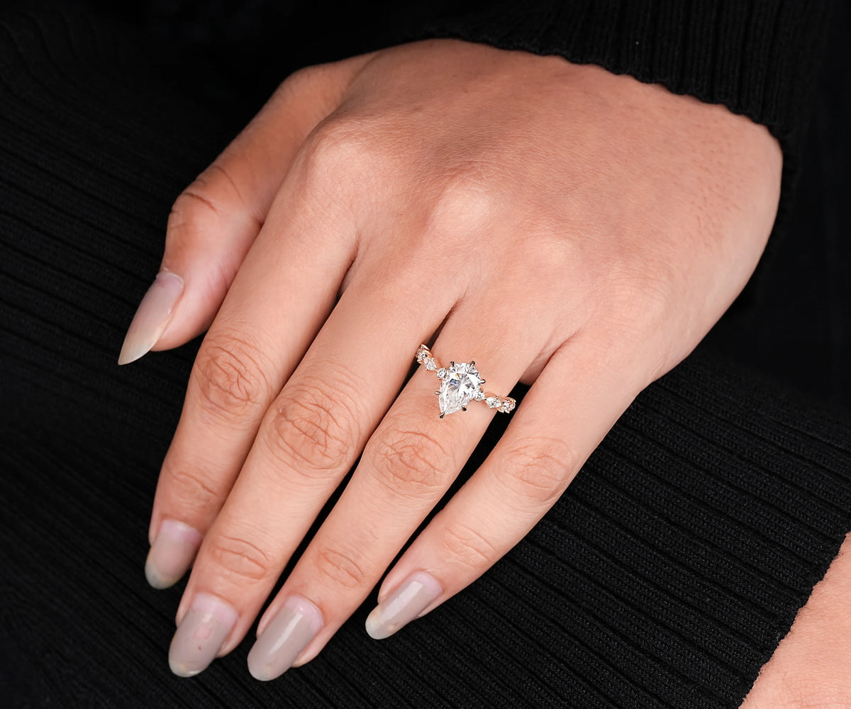 Pear diamond lab grown solitaire bridal ring